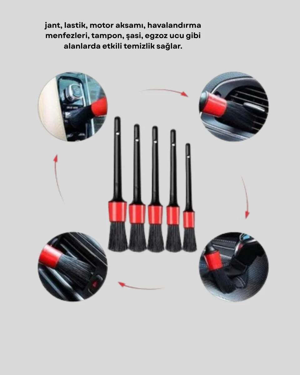 Araç Detay Temizlik Fırçası 5’li Set Çizmeyen Kıl Çok Yönlü Kullanım Fiyatı, Yorumları ve Özellikleri