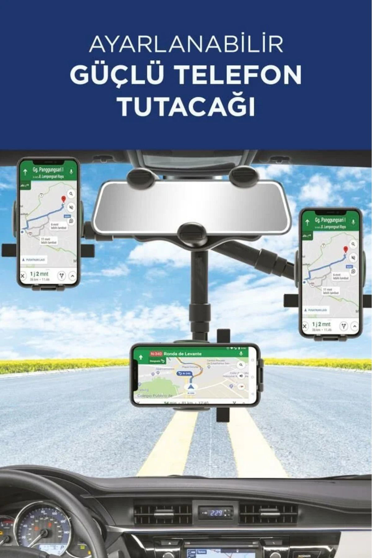 Jet Garaj Araç Dikiz Aynasina Ve Takilan Teleskopik Telefon Tutucu 360 Dere