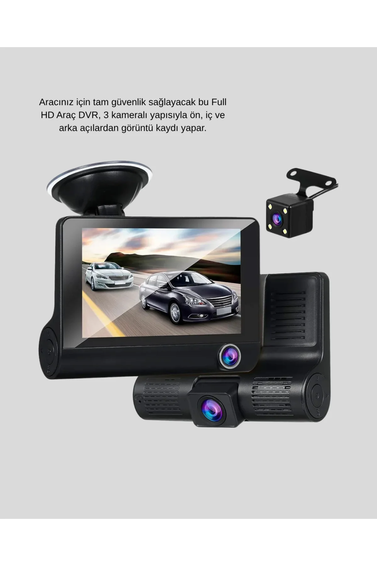 Araç DVR Kamerası 3’lü 170° Geniş Açılı Full HD ve Park Destekli
