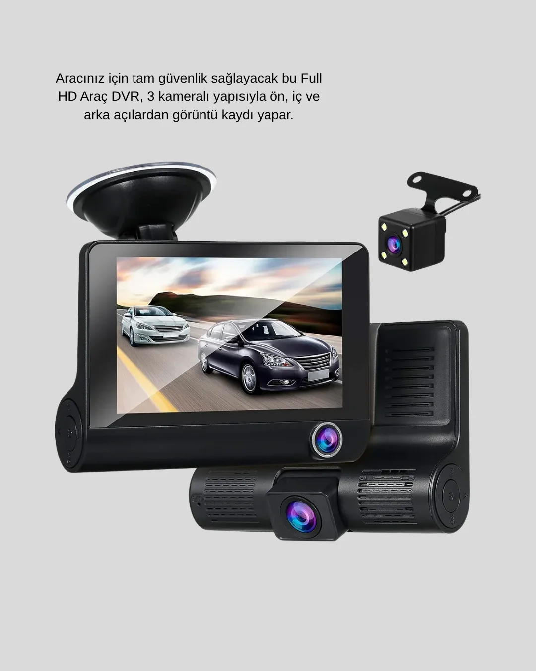 Araç DVR Kamerası 3’lü 170° Geniş Açılı Full HD ve Park Destekli Araç DVR Kamerası 3’lü 170° Geniş Açılı Full HD ve Park Destekli