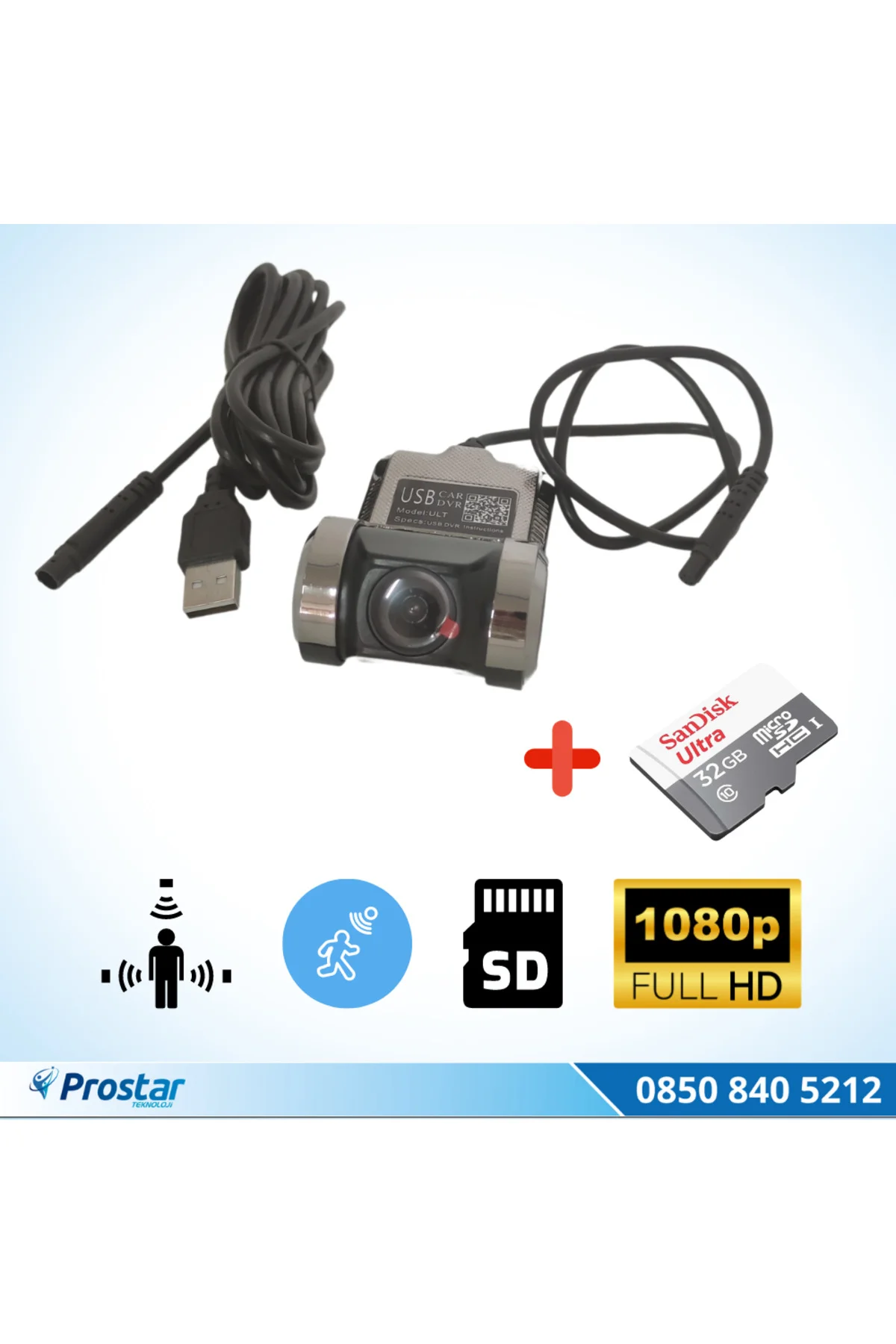 Araç Dvr Sürüş Kaydedici Kamera Usb Full Hd (32 Gb Sd Kart Dahil) 1080p 170° Geniş Açı