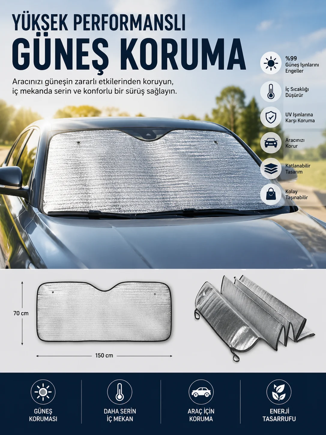 Araç Güneşlik Koruyucu Cam Güneşliği Otomobil Güneşlikleri Katlanabilir