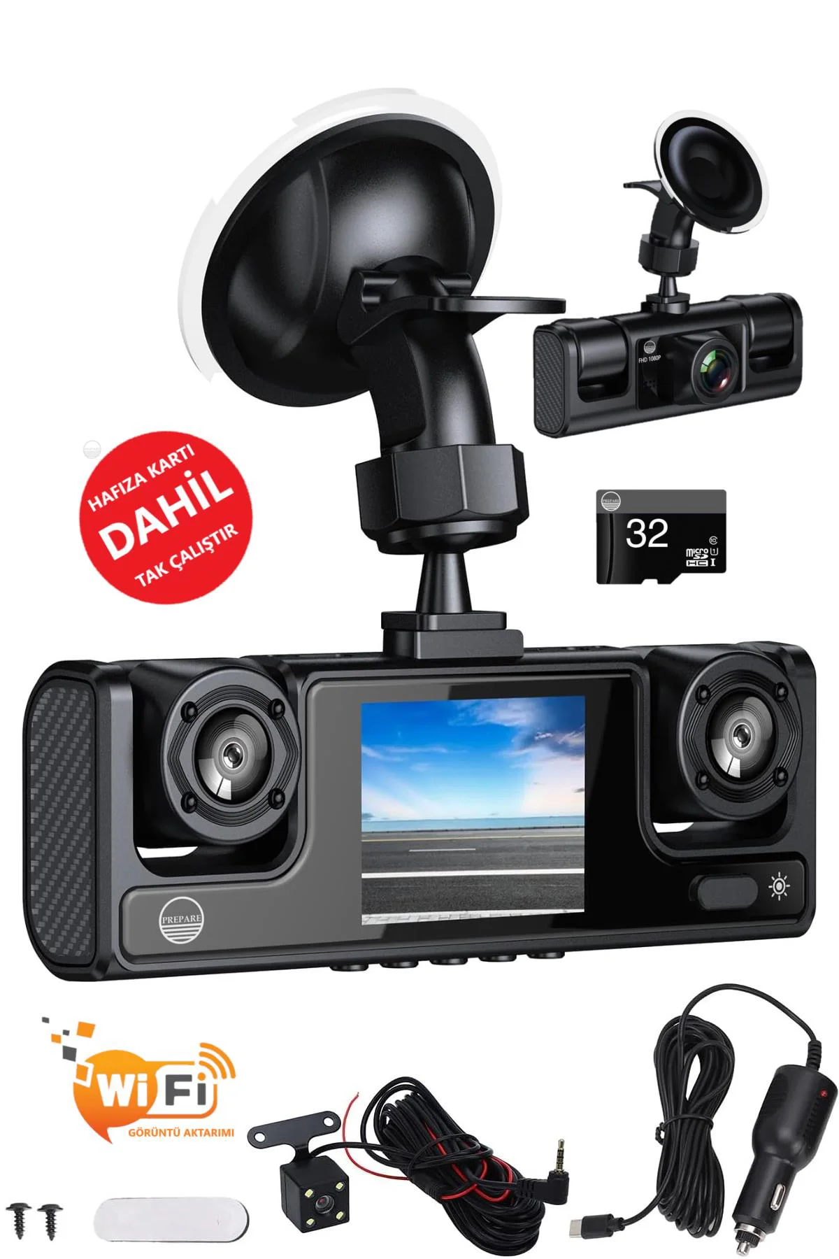 Araç İç Dış 4 Kameralı Tak Çalıştır Görüntü Kayıt Cihazı 32GB Haf