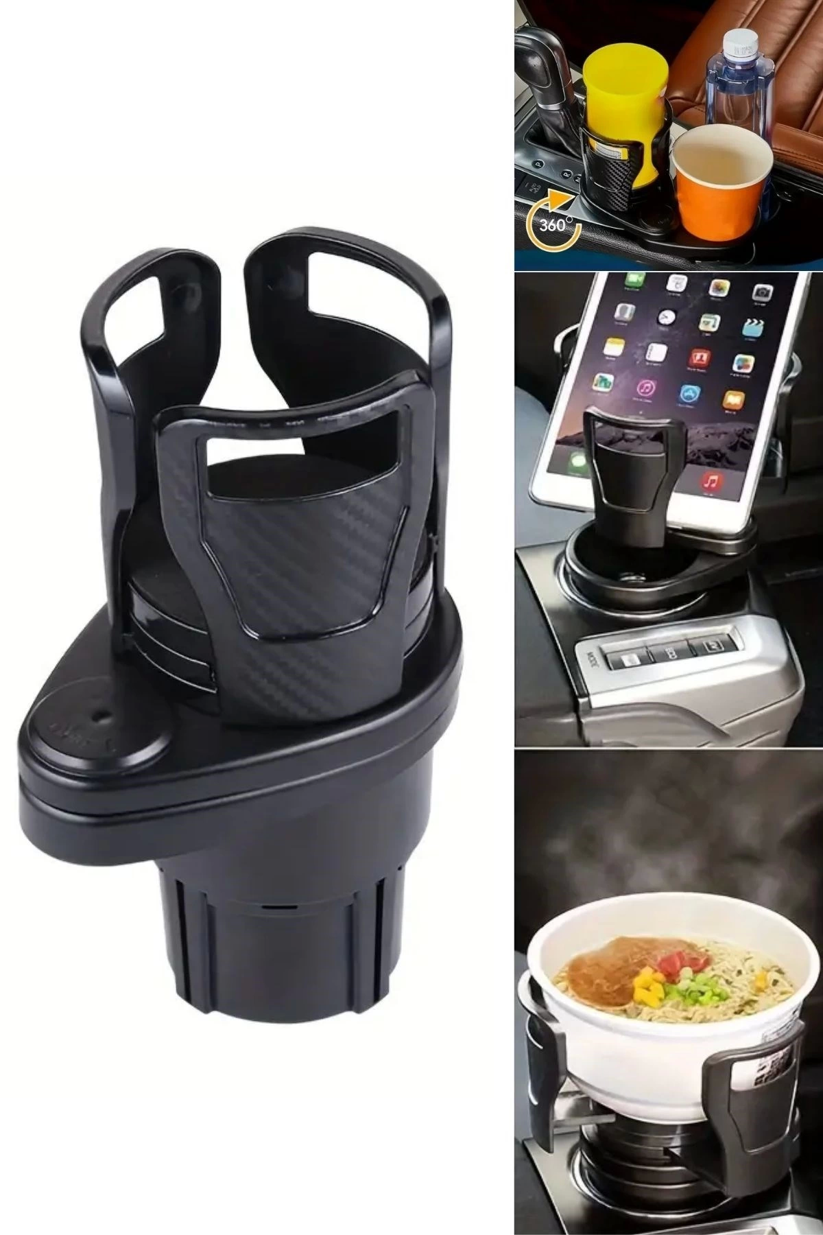 Araç İçi 360 Derece Dönen 2'li Bardaklıklı Açılarak Ayarlanabilir