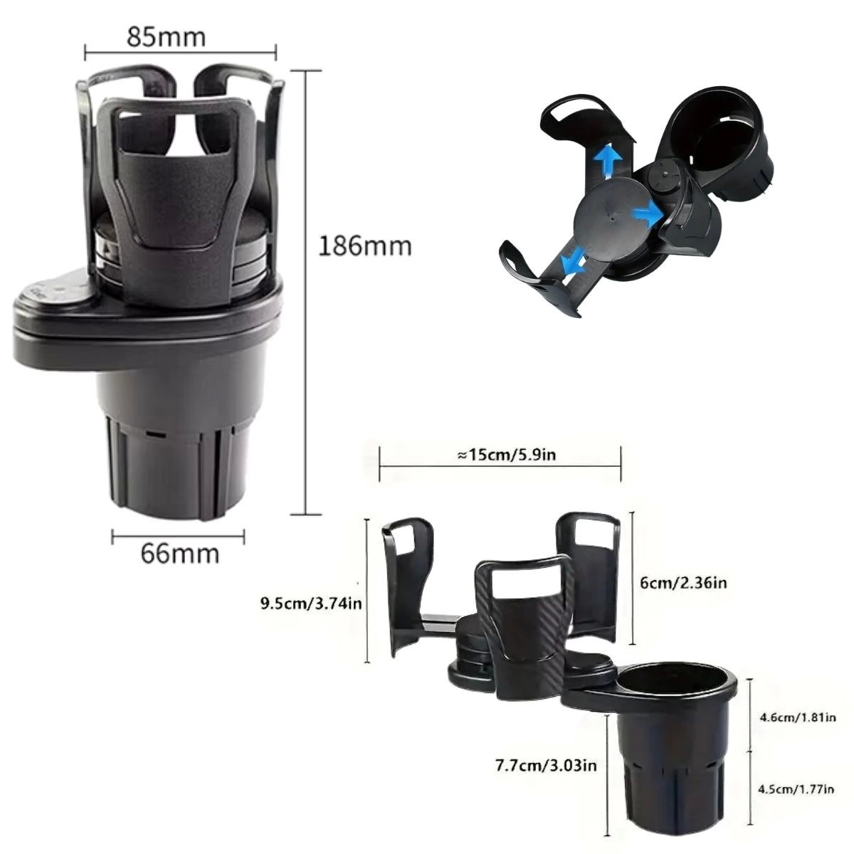 Araç İçi 360 Derece Dönen 2'li Bardaklıklı Açılarak Ayarlanabilir