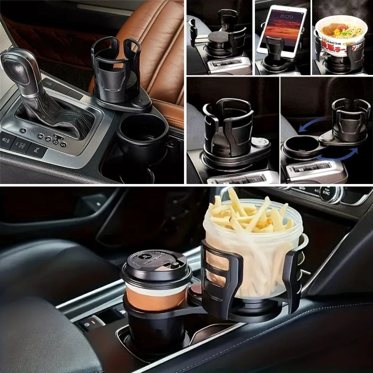 Araç İçi 360 Derece Dönen 2'li Bardaklıklı Açılarak Ayarlanabilir