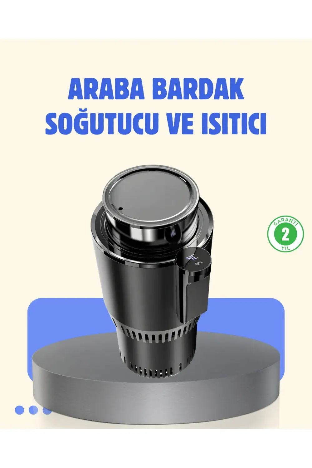 Araç İçi Akıllı Bardaklık Isıtıcı Soğutucu Dijital Ekranlı