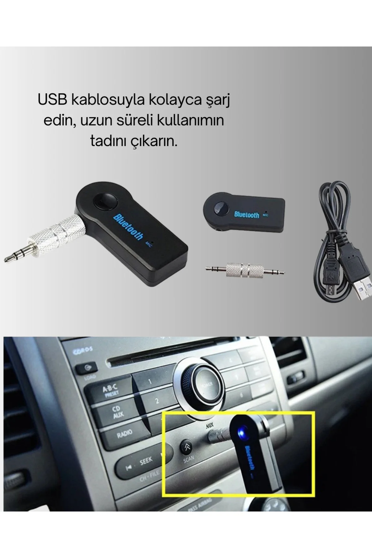 Araç İçi Bluetooth AUX Adaptörü ve Telefon Görüşme Cihazı - Lisin