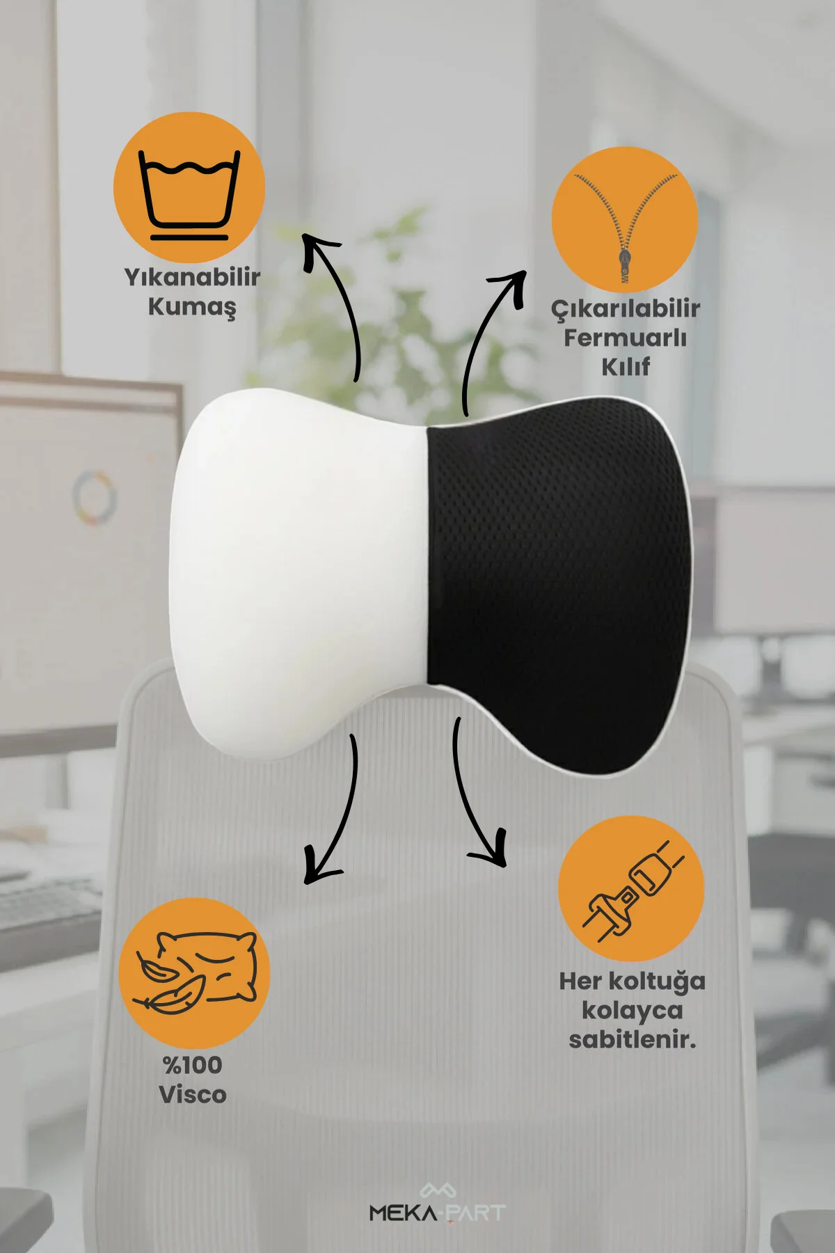 Araç İçi Boyun Destek Yastığı Yumuşak 2 Parça SİYAH 29x22x11