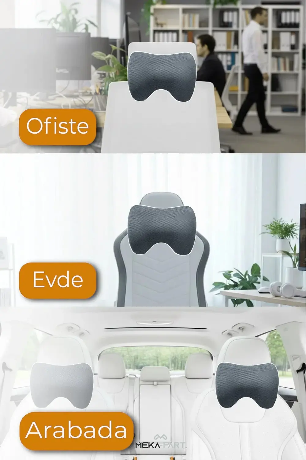 Araç İçi Boyun Destek Yastığı Yumuşak 1 Parça GRİ 29x22x11