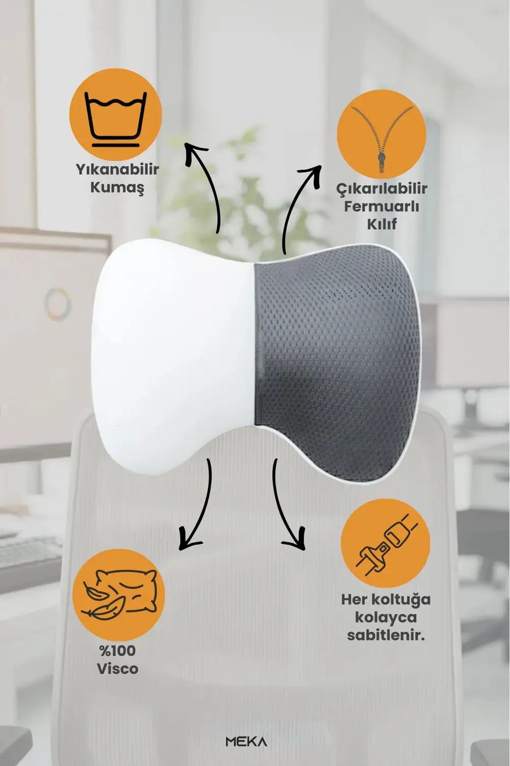 Araç İçi Boyun Destek Yastığı Yumuşak 1 Parça GRİ 29x22x11