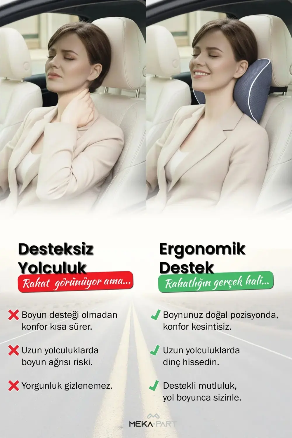 Araç İçi Boyun Destek Yastığı Yumuşak 2 Parça GRİ 29x22x11