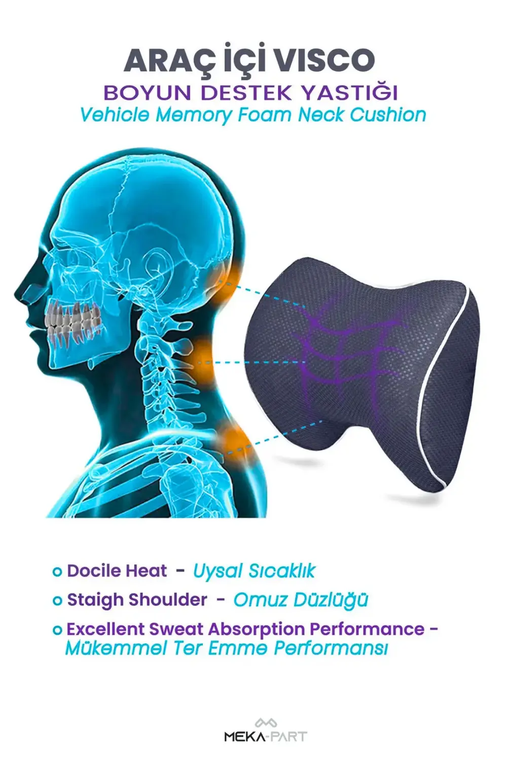 Araç İçi Boyun Destek Yastığı Yumuşak 2 Parça GRİ 29x22x11