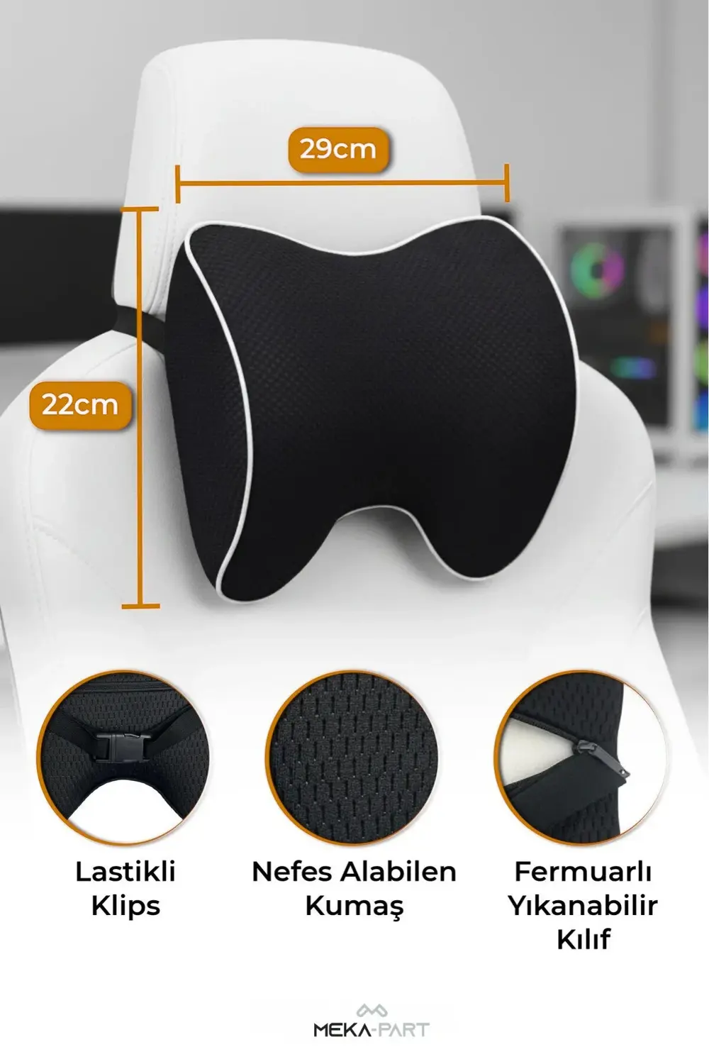 Araç İçi Boyun Destek Yastığı Yumuşak 2 Parça SİYAH 29x22x11