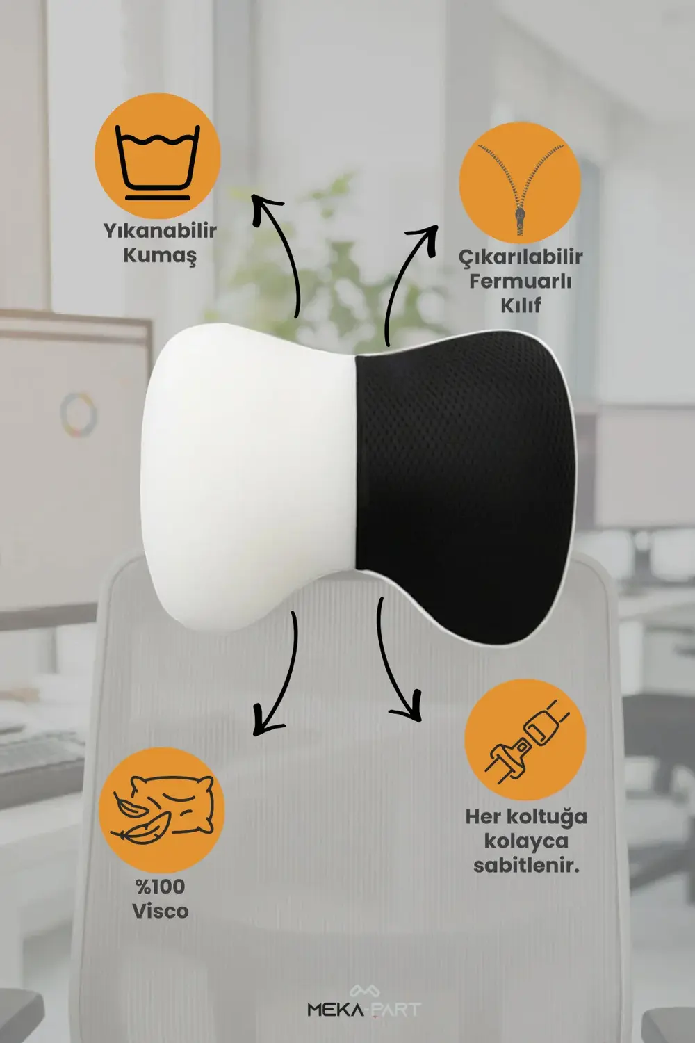 Araç İçi Boyun Destek Yastığı Yumuşak 2 Parça SİYAH 29x22x11