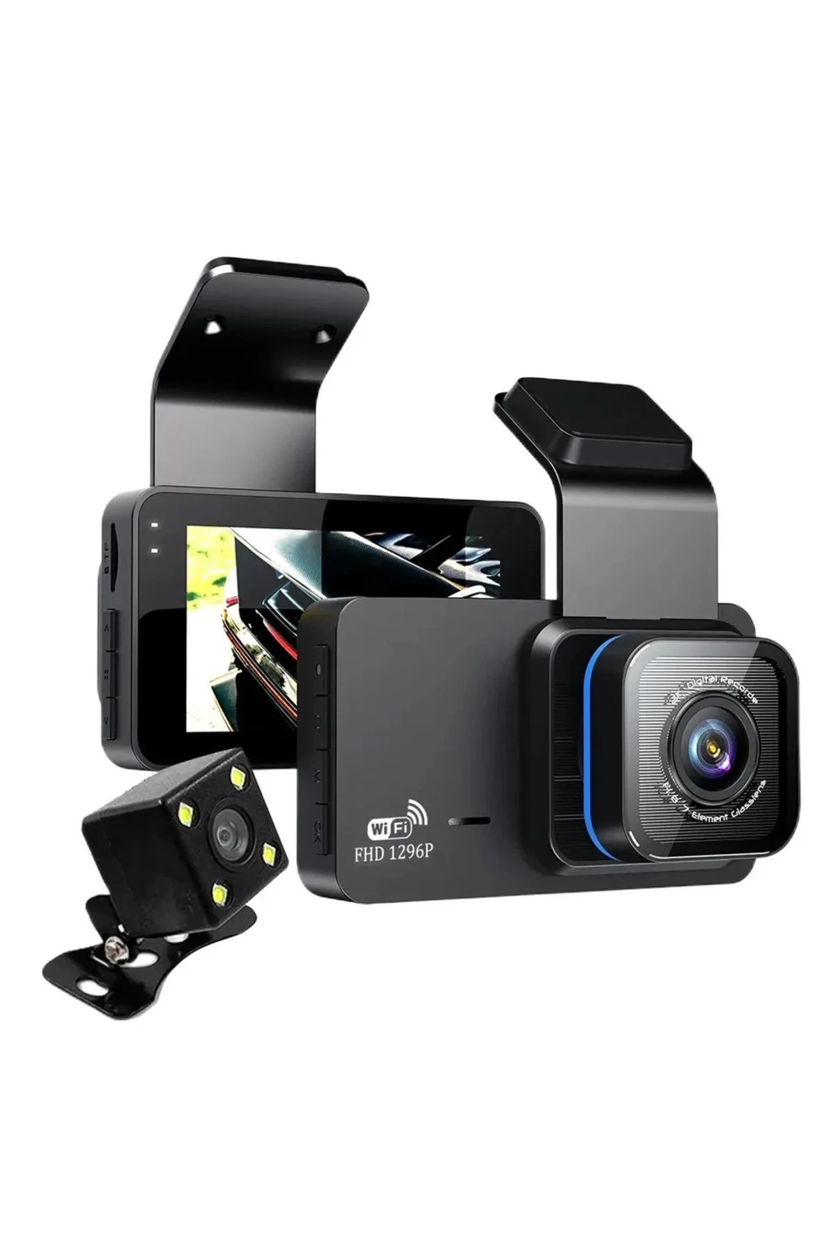 Araç içi çift lens wifi dash cam 1080P gece görüşlü çarpışma algılamalı video kamera