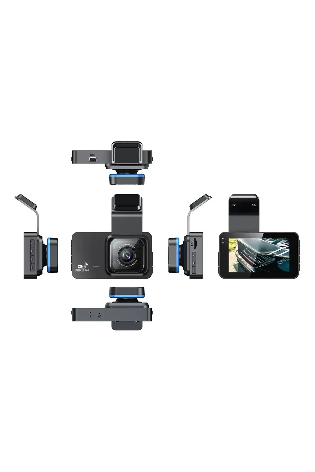 Araç içi çift lens wifi dash cam 1080P gece görüşlü çarpışma algılamalı video kamera