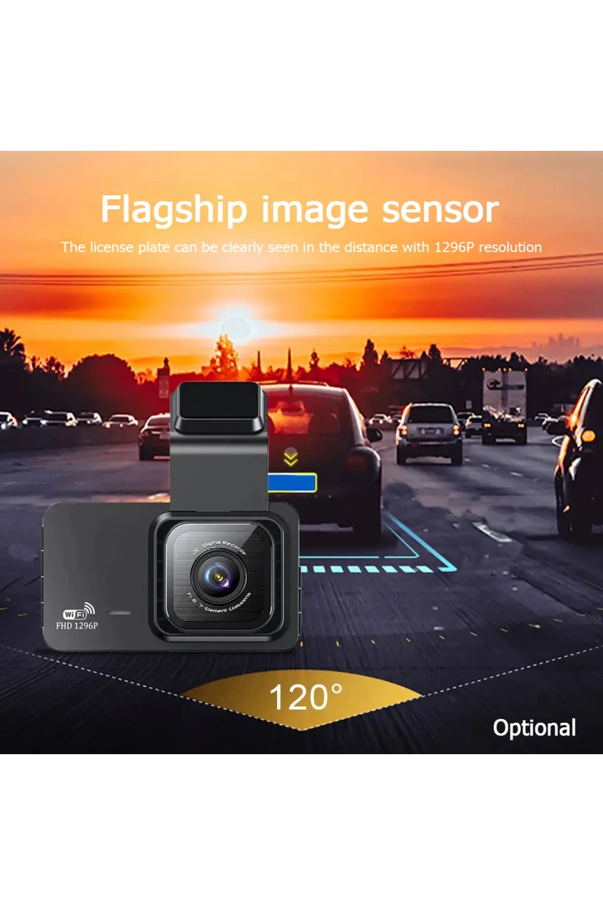 Araç içi çift lens wifi dash cam 1080P gece görüşlü çarpışma algılamalı video kamera