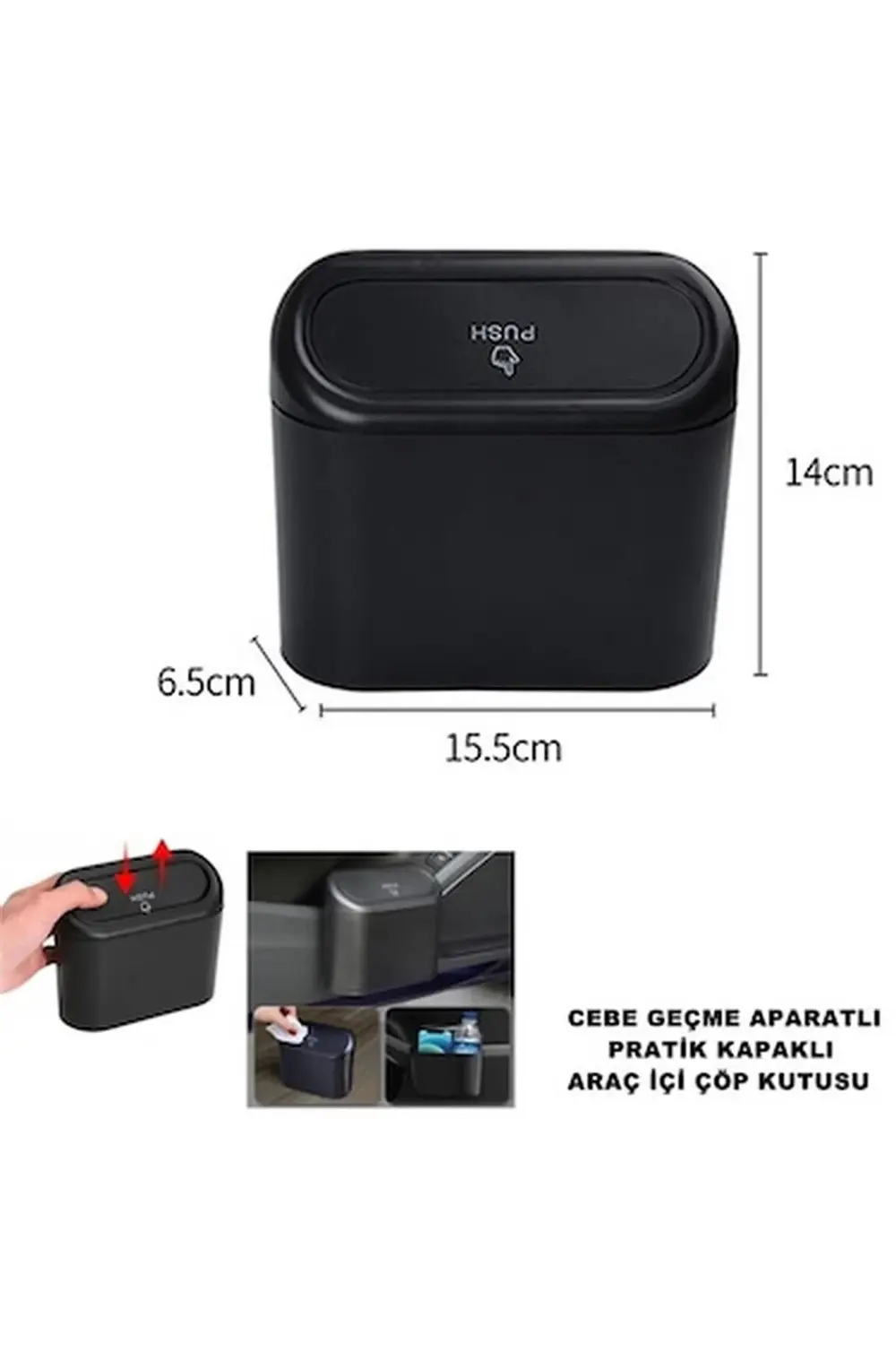 Araç İçi Çöp Kovası Kapaklı Siyah