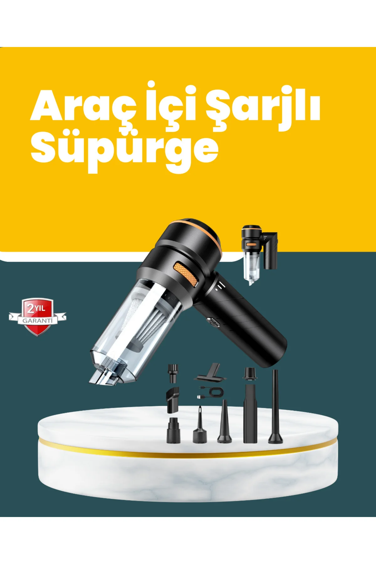 Araç İçi Derinlemesine Temizlik İçin Kompakt ve Ergonomik El Süpürgesi