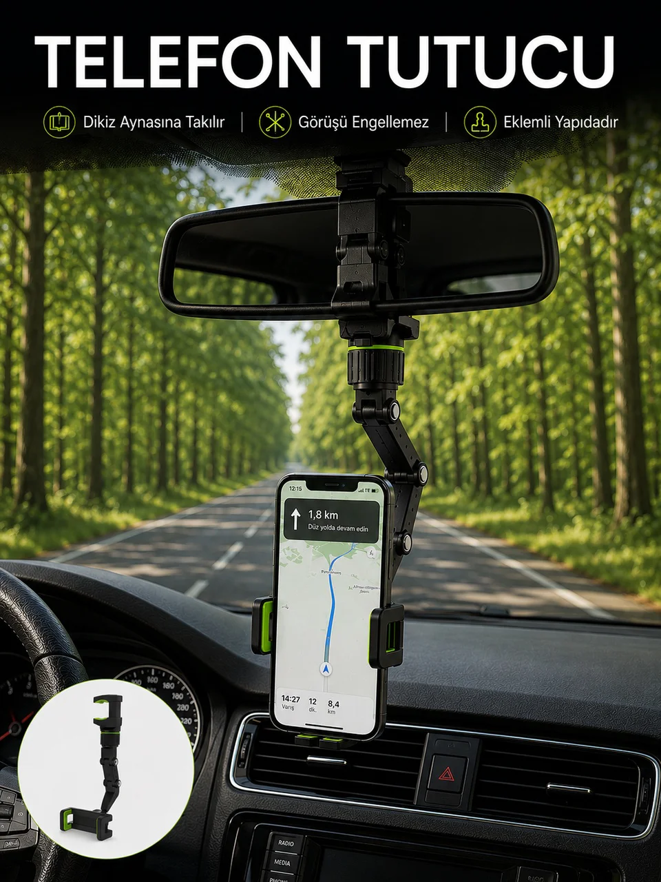 Araç İçi Dikiz Aynası Telefon Tutucu 360 Dönebilen Katlanabilir - Lisinya Fiyatı, Yorumları ve Özellikleri