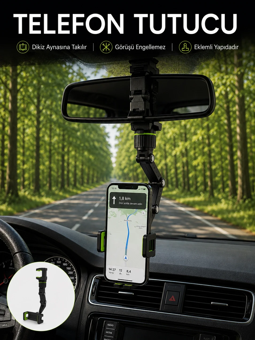 Araç İçi Dikiz Aynası Telefon Tutucu 360° Dönebilen Katlanabilir Fiyatı, Yorumları ve Özellikleri