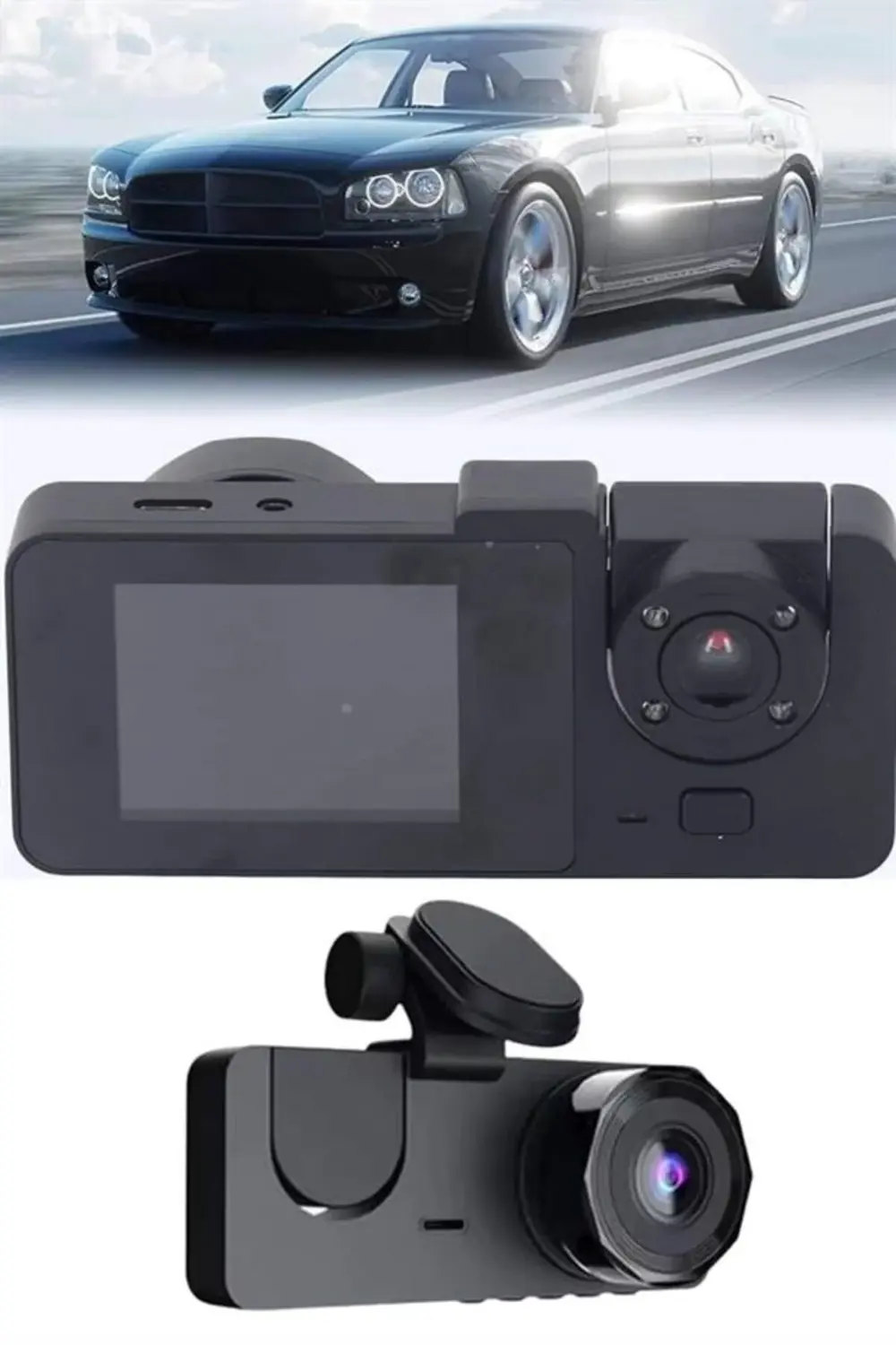 Araç İçi Dikiz Kamerası Sürüş Kaydedici 3 Lensli DVR Kamera