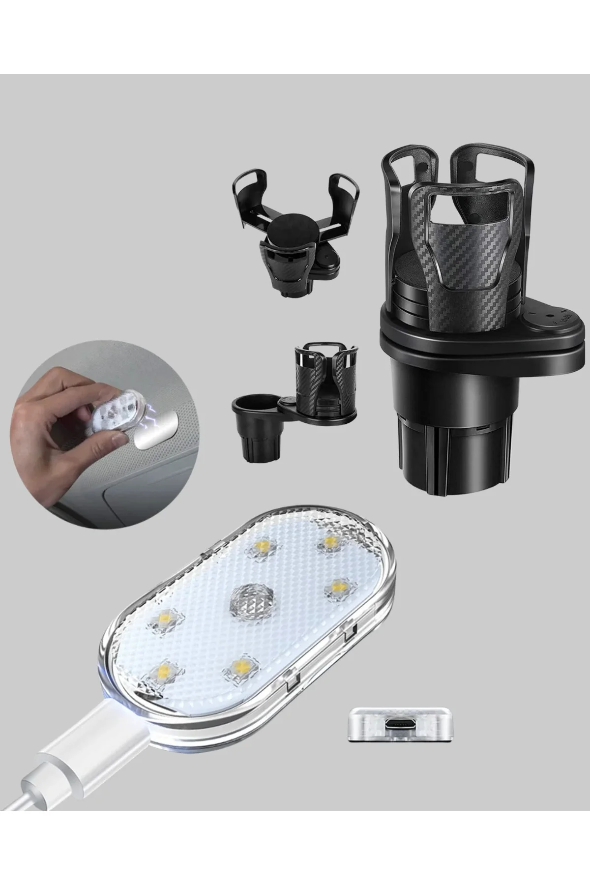 Araç İçi Düzen ve Ambiyans Seti Çift Bardak Tutucu + LED Işık Araç İçi Düzen ve Ambiyans Seti Çift Bardak Tutucu + LED Işık