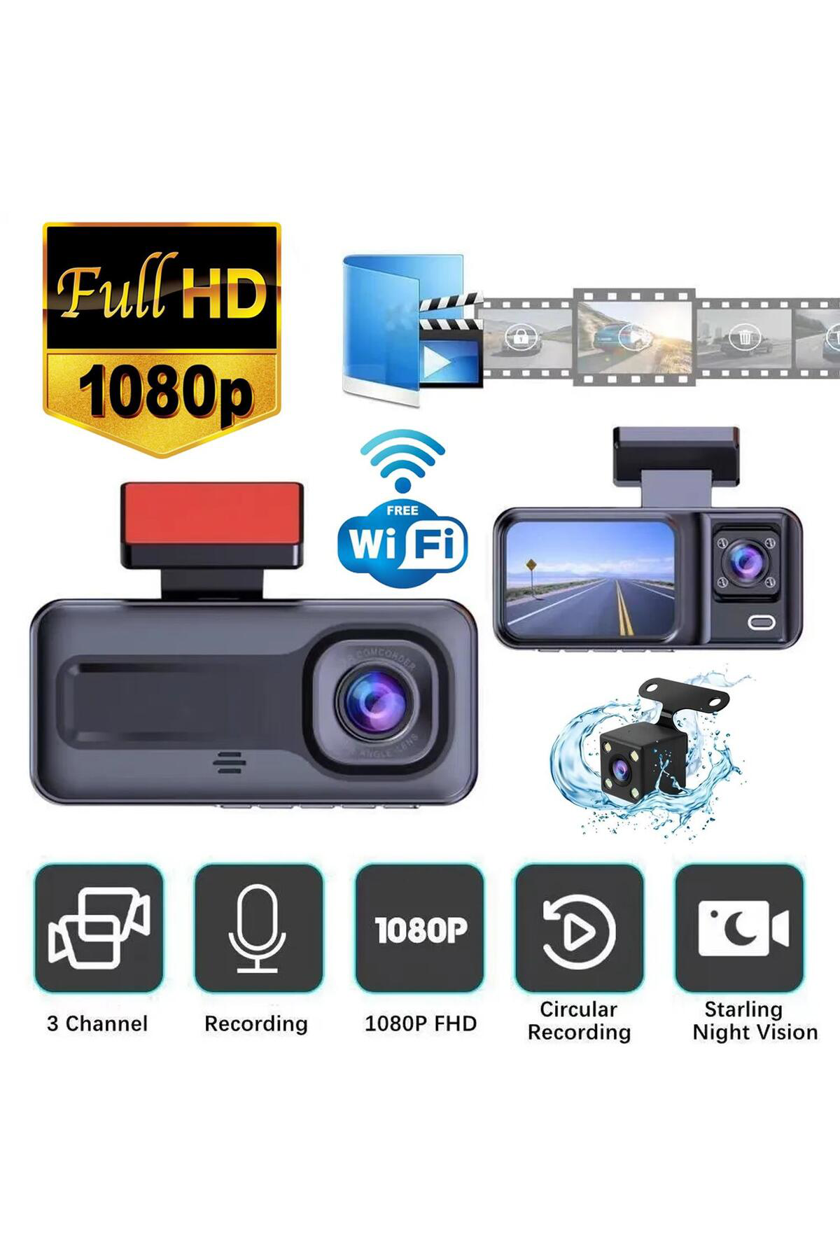 Araç İçi FullHD 3 Kameralı A98 170° Derece Açılı Yol Takip, İç Me Araç İçi FullHD 3 Kameralı A98 170° Derece Açılı Yol Takip, İç Me