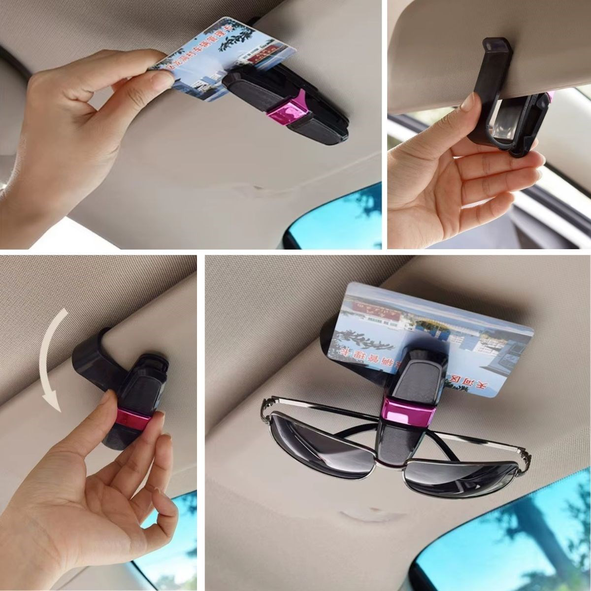Araç İçi Güneşliğe Takılan 2&amp;apos;li Gözlük,Kart,Para Takmalı