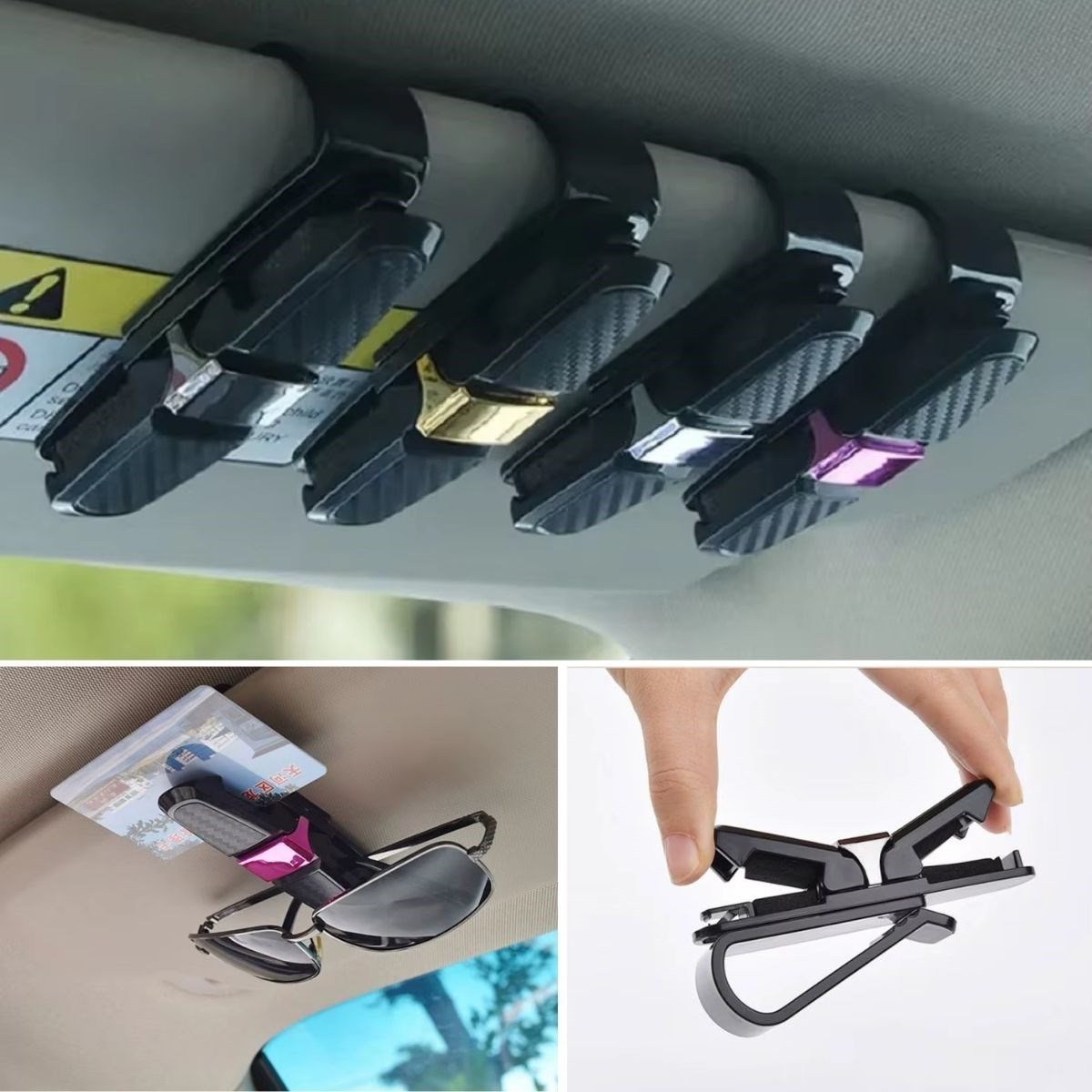 Araç İçi Güneşliğe Takılan 2&amp;apos;li Gözlük,Kart,Para Takmalı