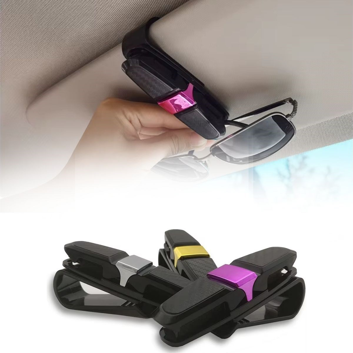 Araç İçi Güneşliğe Takılan 2&amp;apos;li Gözlük,Kart,Para Takmalı