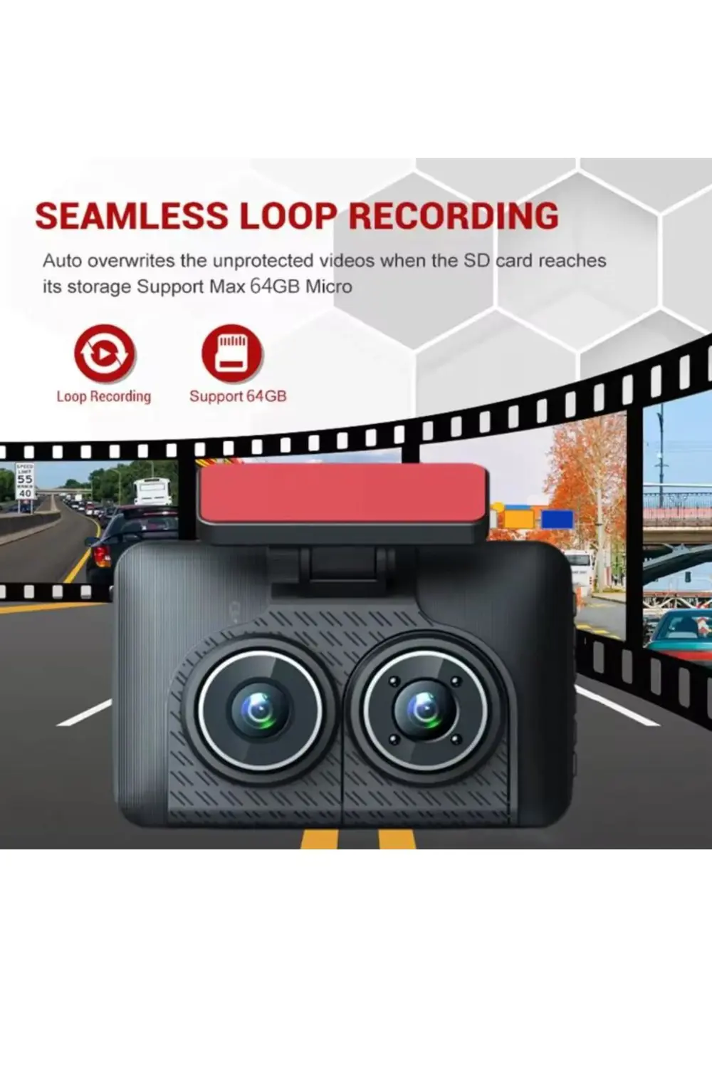 Araç İçi HD Kamera Video Kaydedici 3 Kamera 1080P Full HD Araç Ka