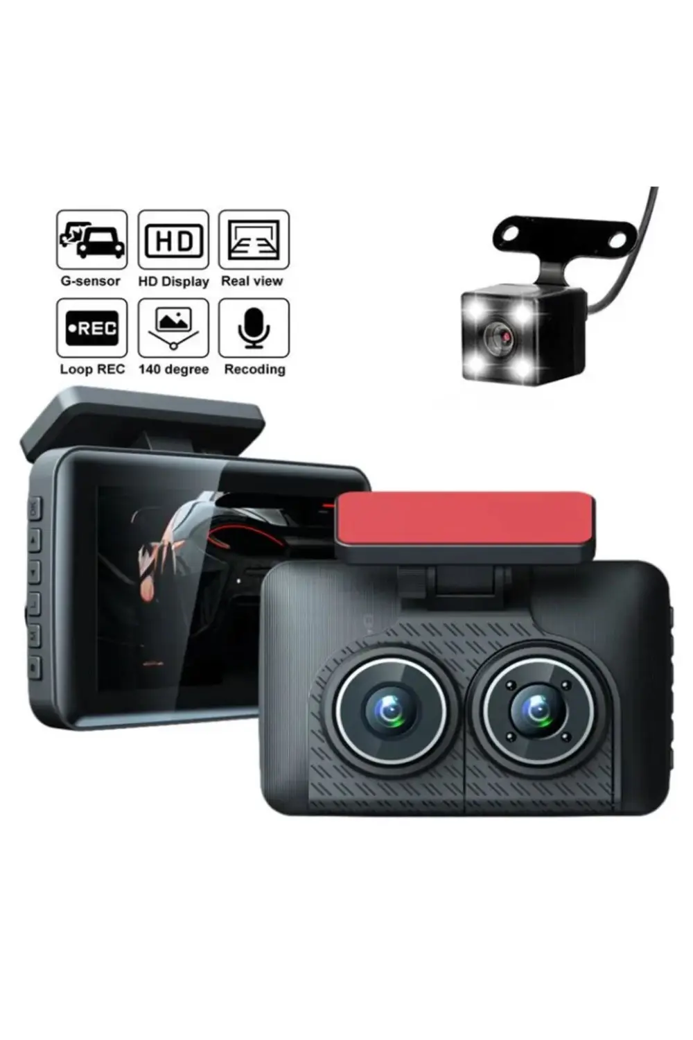 Araç İçi HD Kamera Video Kaydedici 3 Kamera 1080P Full HD Araç Ka