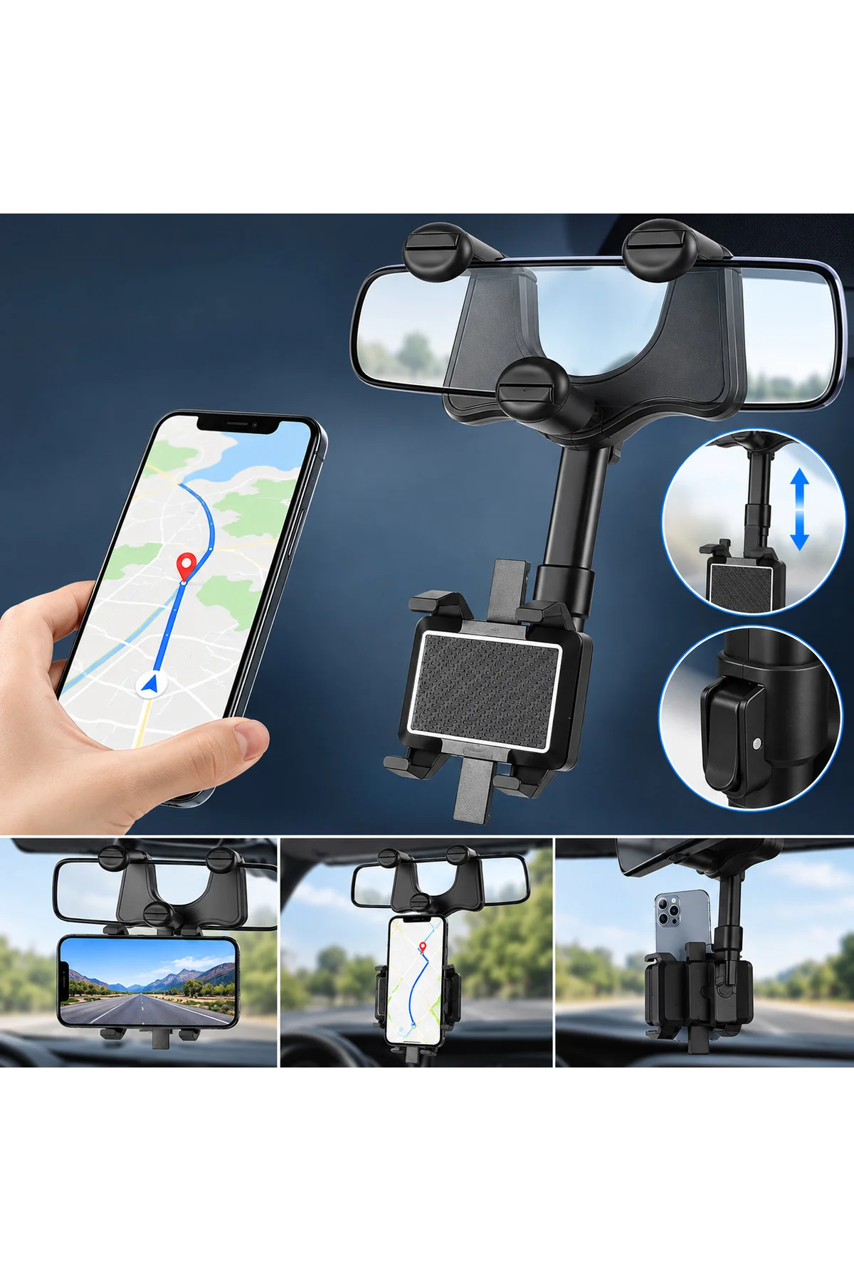 Araç içi kaliteli Dikiz aynası Telefon Tutucu Pratik Uzanabilen Ayarlanabilir 360°Derece Dönebilen Car Holder Araç içi kaliteli Dikiz aynası Telefon Tutucu Pratik Uzanabilen Ayarlanabilir 360°Derece Dönebilen Car Holder
