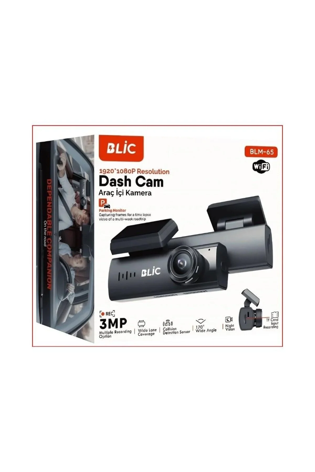 Araç içi kamera 1080P çözünürlük 1.2 inç ekran WiFi destekli gece görüşlü lityum-iyon
