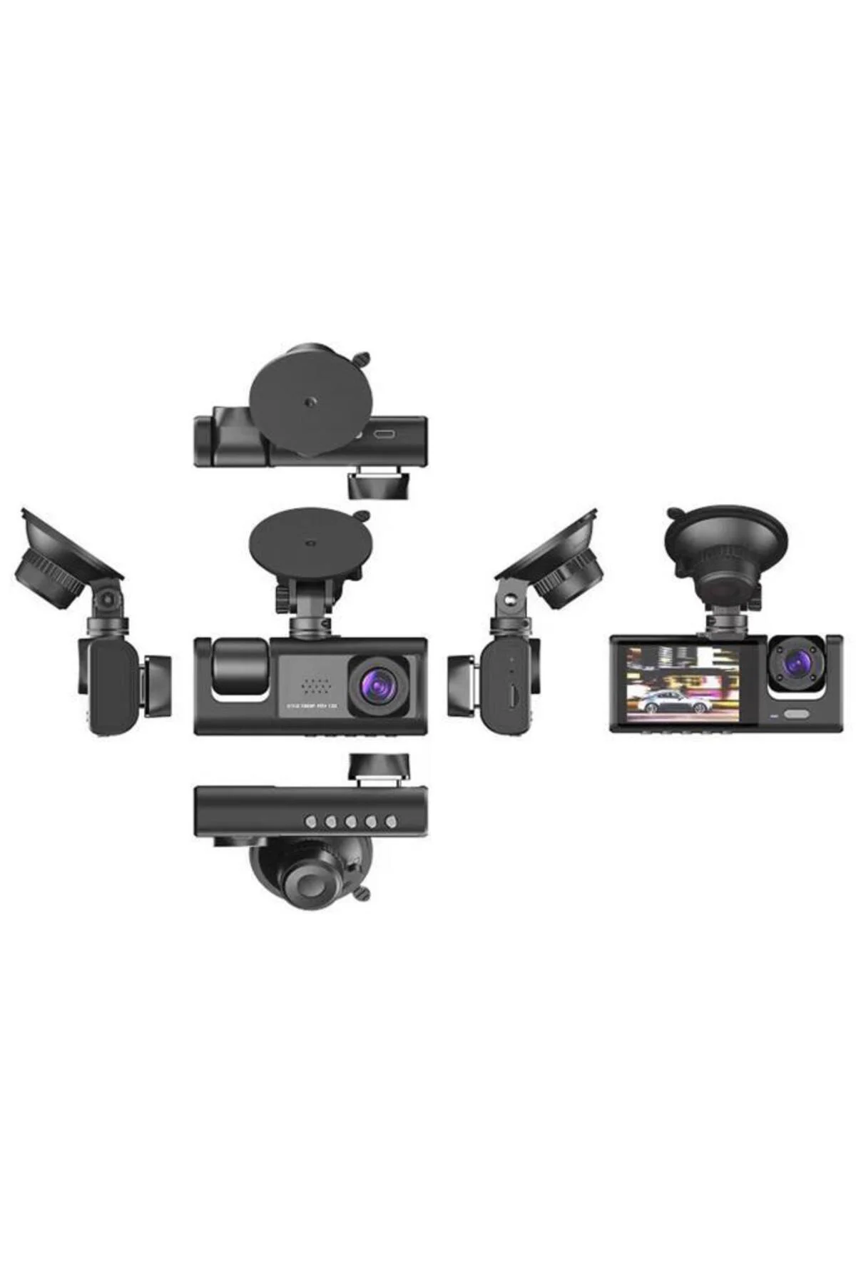 Araç İçi Kamera Gece Görüşlü LCD Ekranlı 1080P 3 Kameralı Araç Ka