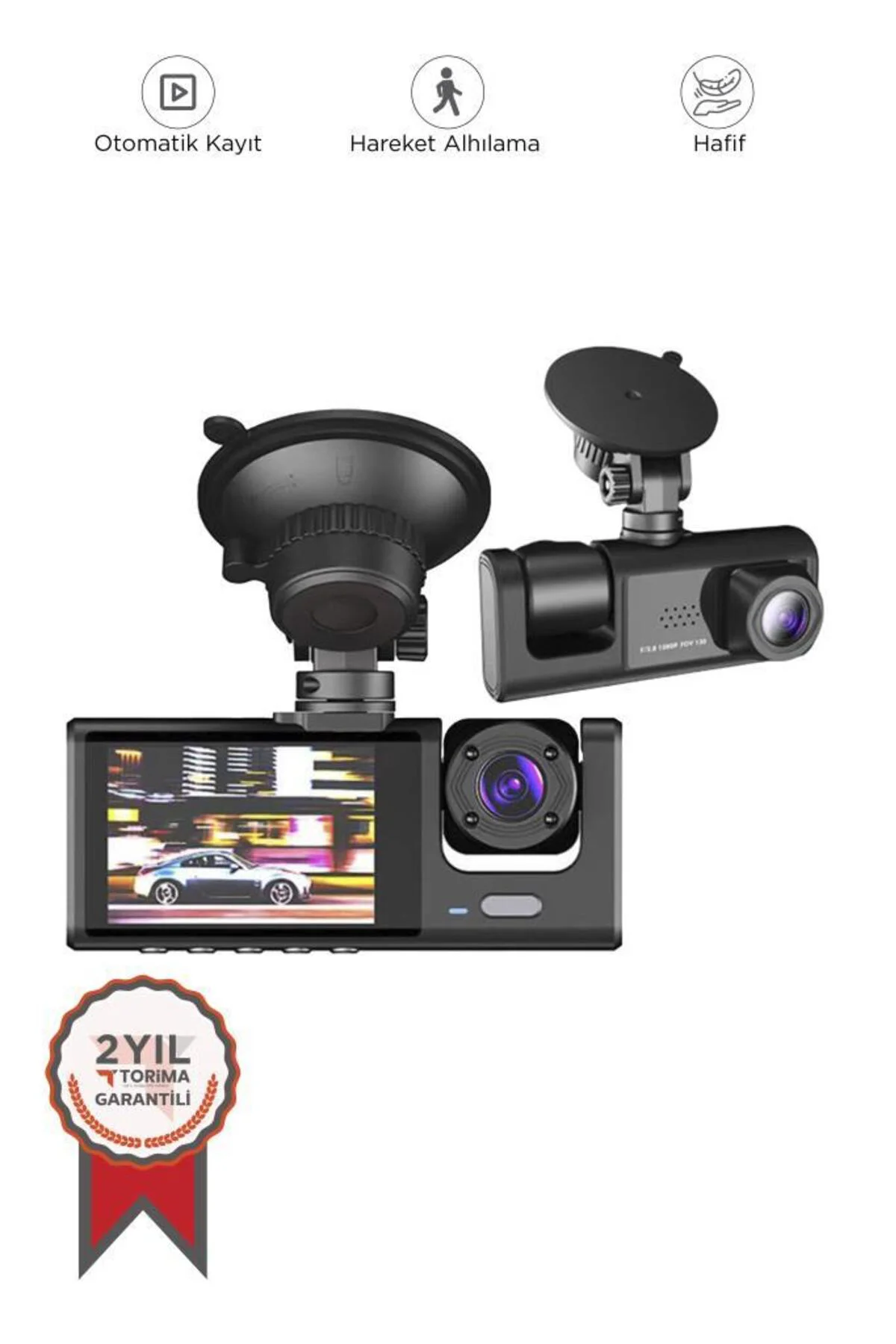 Araç İçi Kamera Gece Görüşlü LCD Ekranlı 1080P 3 Kameralı Araç Ka