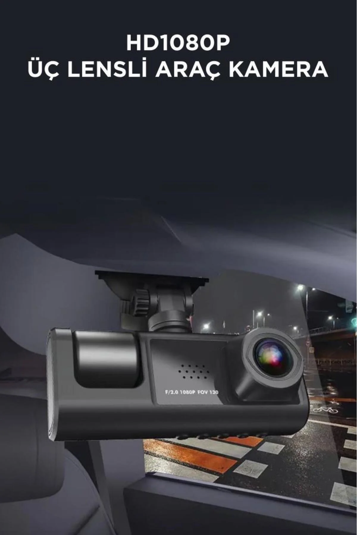 Araç İçi Kamera Gece Görüşlü LCD Ekranlı 1080P 3 Kameralı Araç Ka