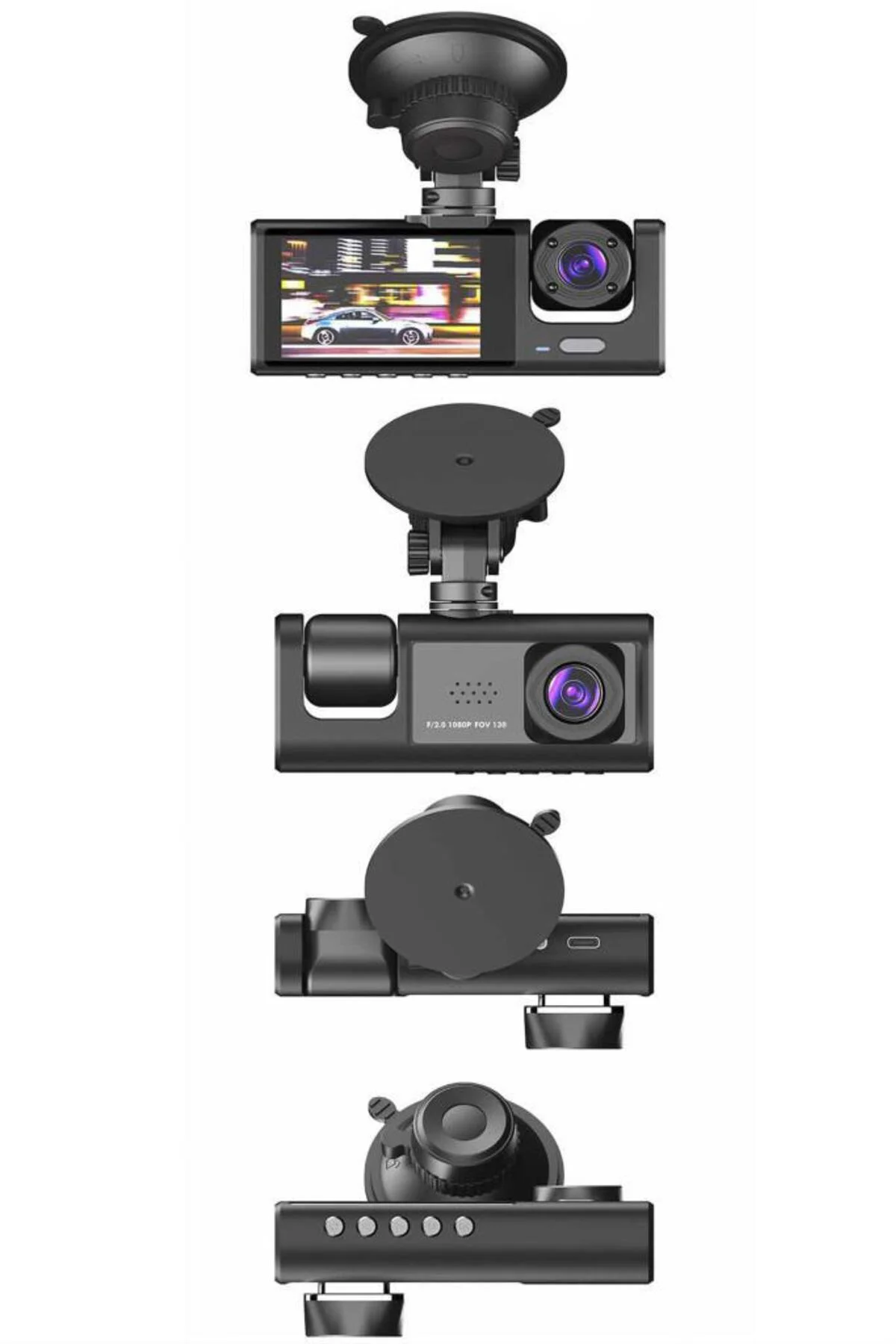 Araç İçi Kamera Gece Görüşlü LCD Ekranlı 1080P 3 Kameralı Araç Ka