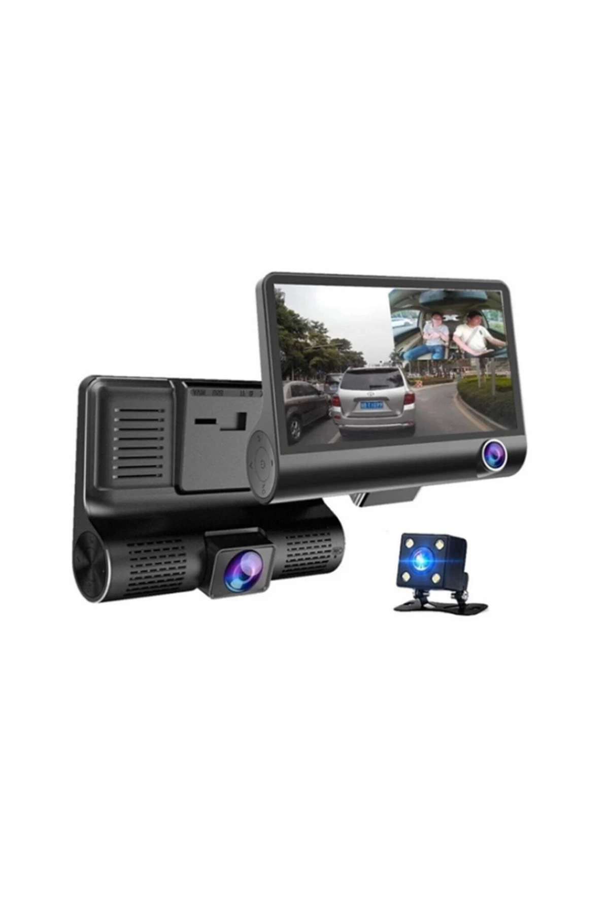 Araç Içi Kamera Gece Görüşlü 3 Kameralı 4 Inç 1080p Yol Kayıt Kam