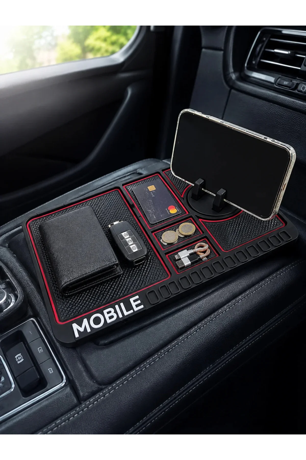 Araç İçi Kaydırmaz Organizer Mat Telefon Standlı Çok Amaçlı Konsol Düzenleyici