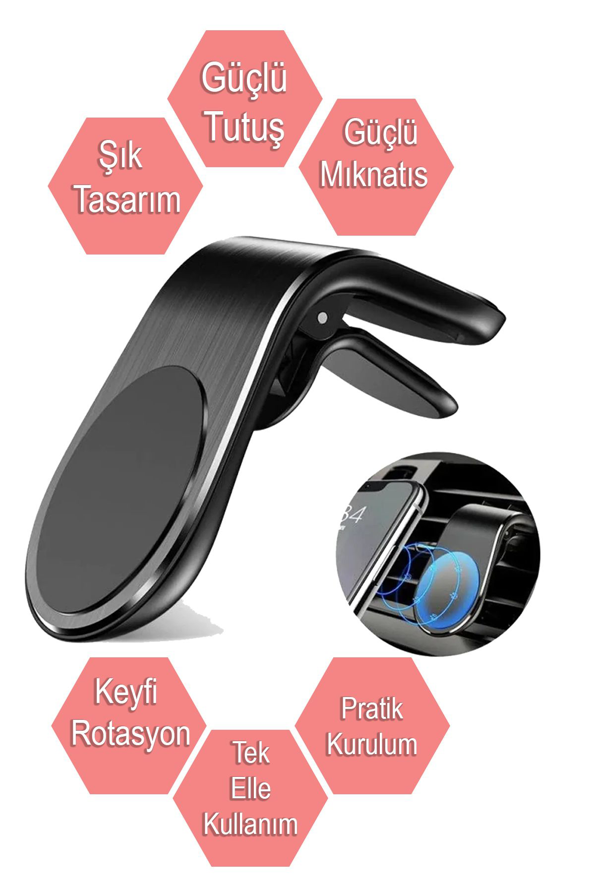 Nice Shop Araç İçi Manyetik Miknatisli Telefon Tutucu Oto Klima Araba Tutacaği Tüm Telefonlara Uygun