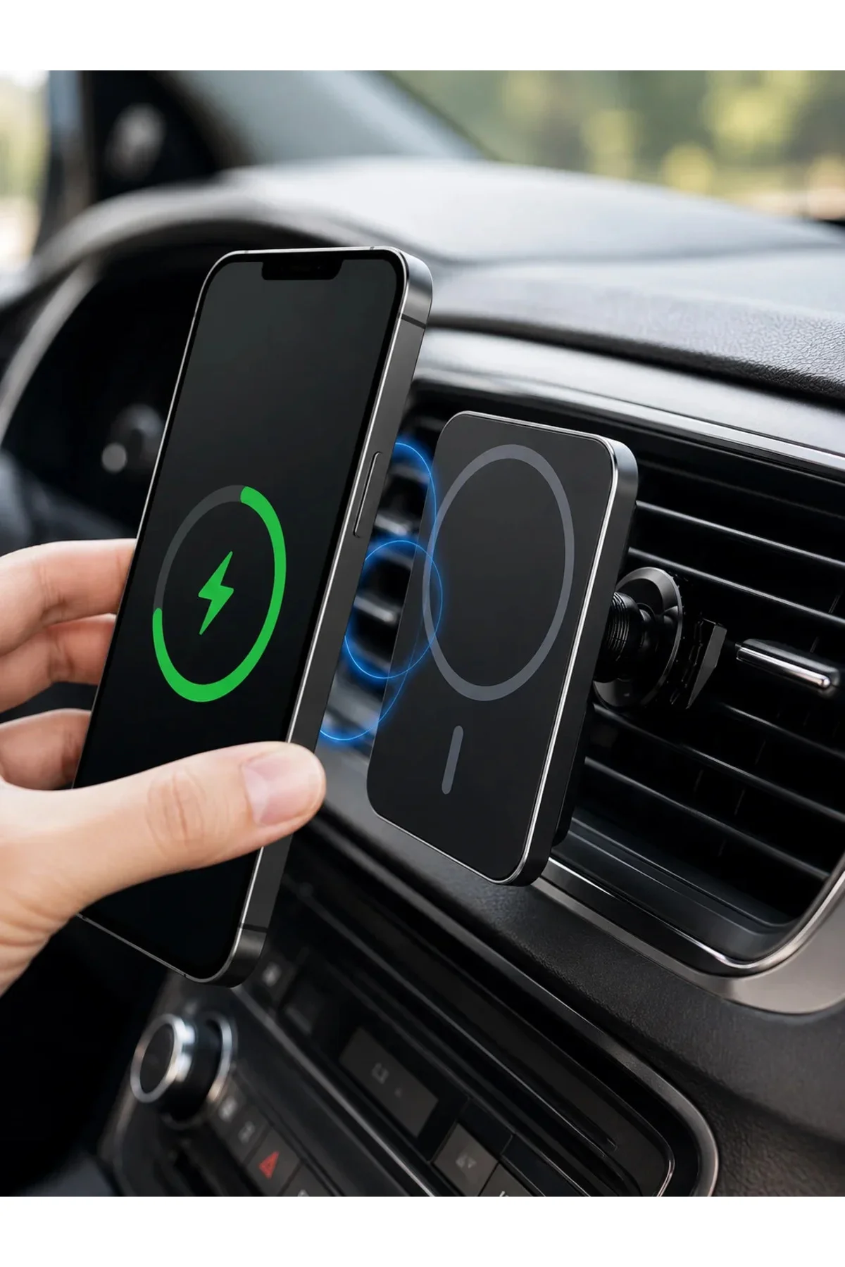 Araç İçi Manyetik Telefon Tutucu ve 15W Kablosuz Hızlı Şarj Cihazı