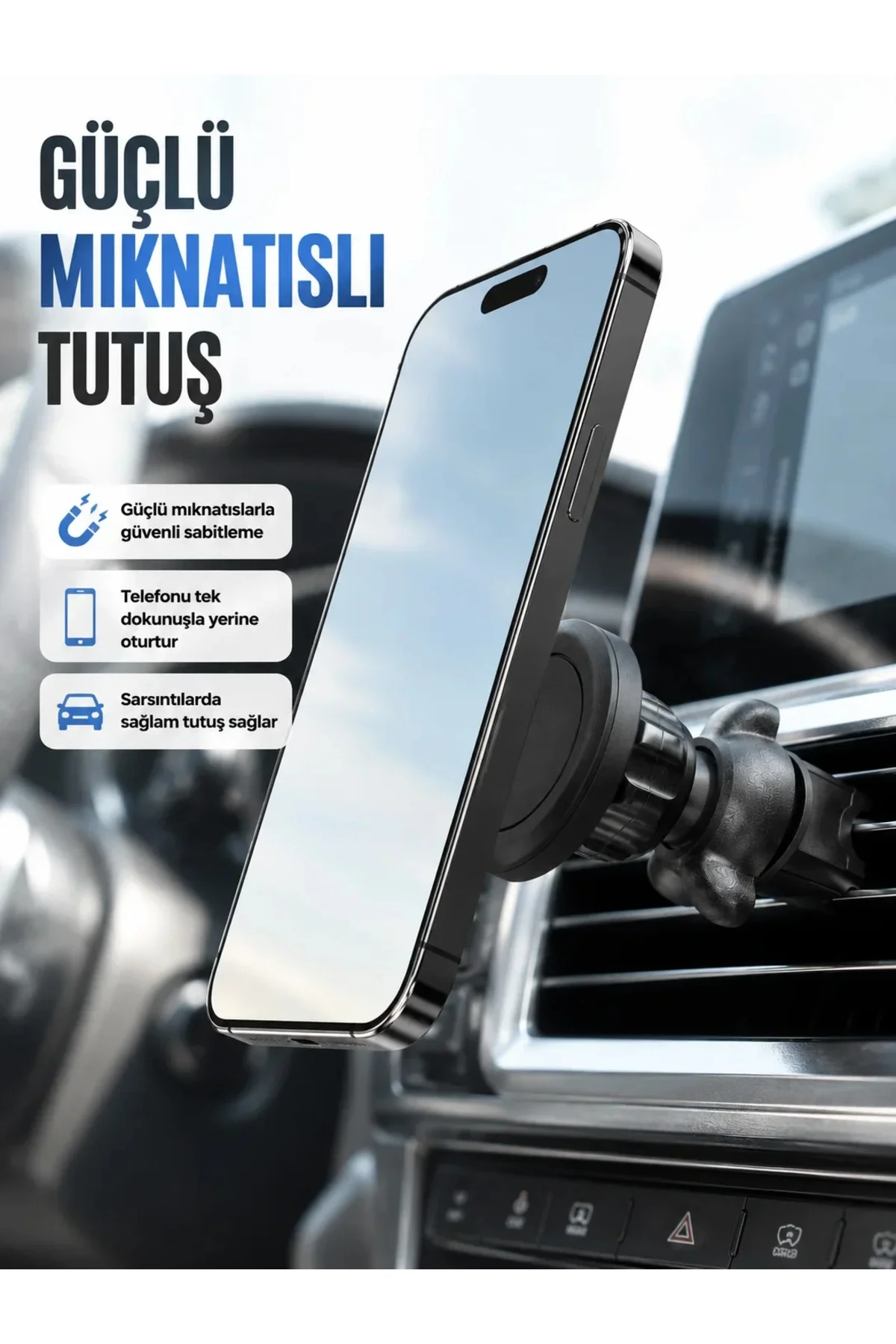 Araç İçi Manyetik Telefon Tutucu Havalandırma Klipsli Telefon Standı