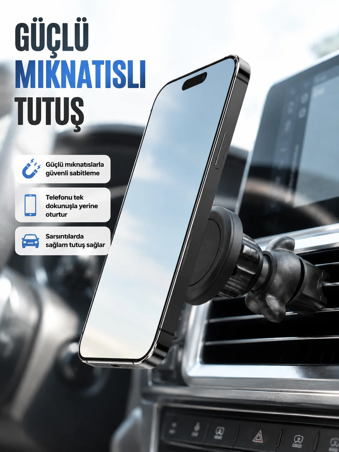 Araç İçi Manyetik Telefon Tutucu Havalandırma Klipsli Telefon Standı