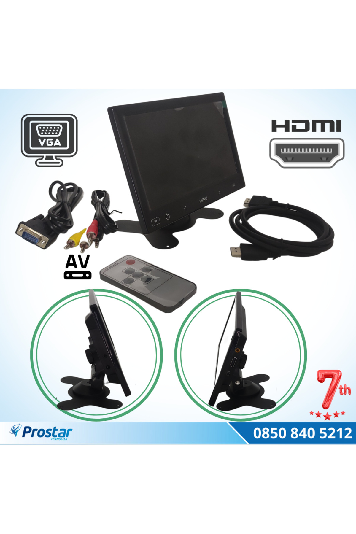 Navistar Araç İçi Monitör 7" Vga Hdmı Av Girişli Tft Lcd Ekran