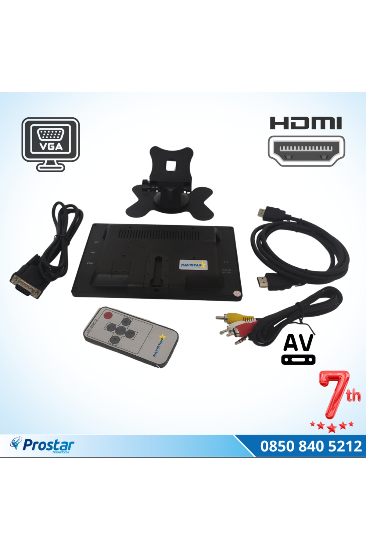 Navistar Araç İçi Monitör 7" Vga Hdmı Av Girişli Tft Lcd Ekran