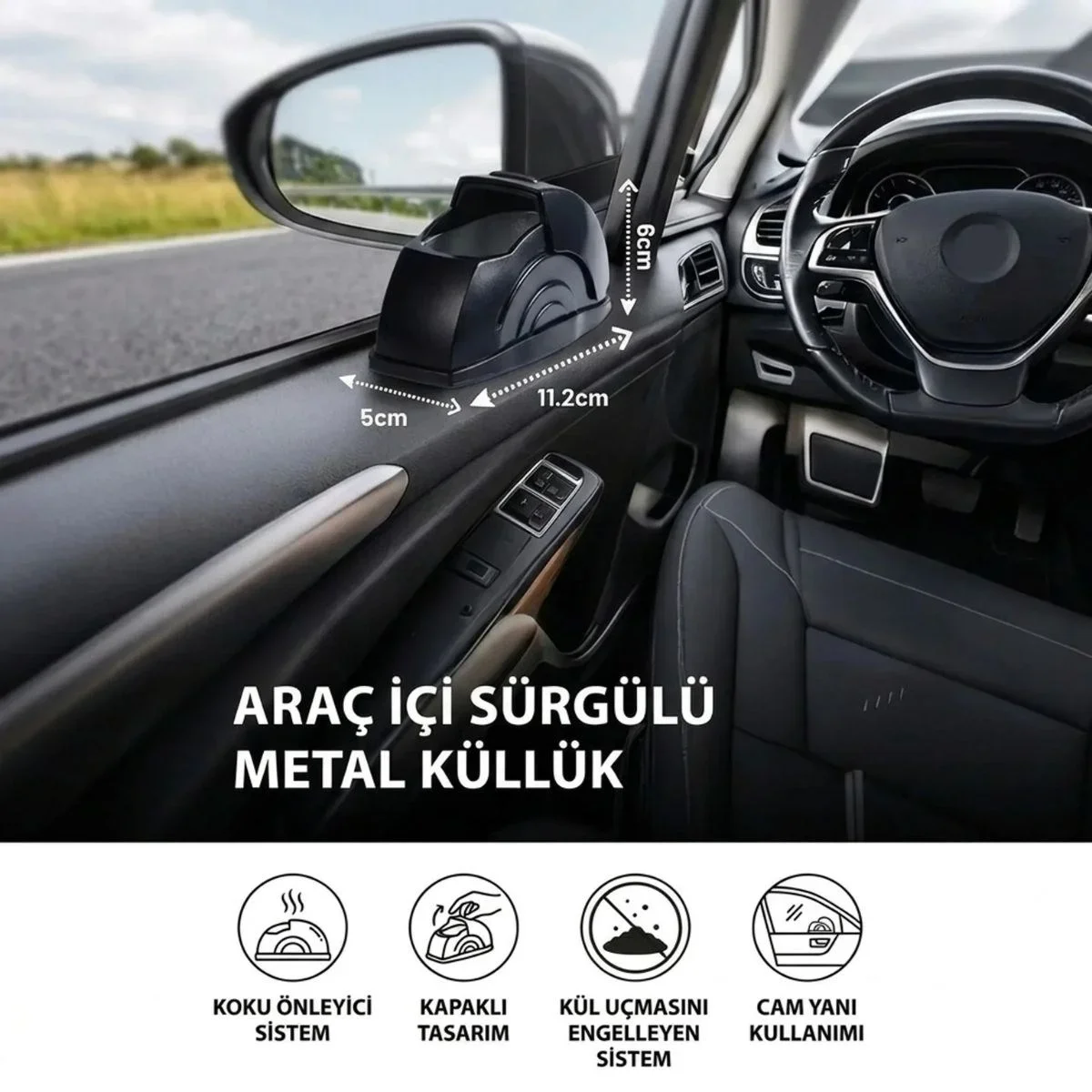 Araç İçi Salyangoz Küllük – Sürgülü Kapaklı, Metal Hazneli, Koku Yayılımını Azaltmaya Yardımcı Kapı Koluna Takılabilen Otomobil Küllüğü