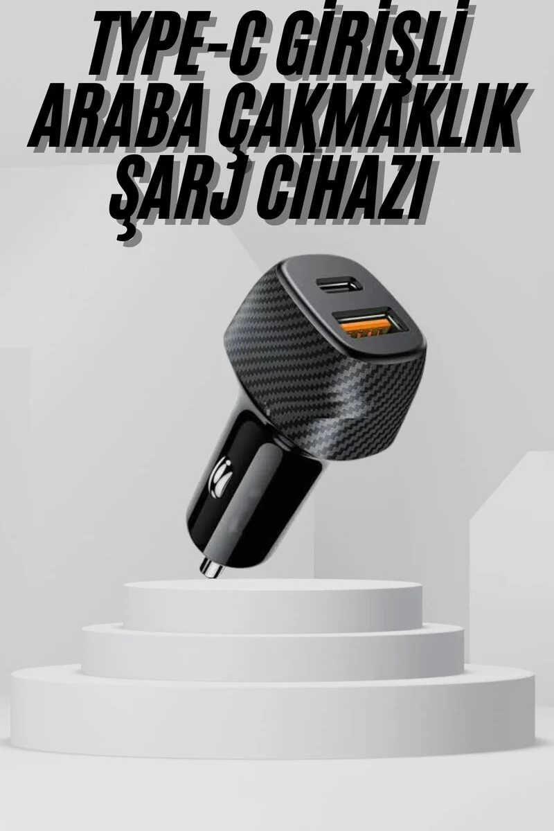 Araç İçi Şarj Cihazı 38W Power Delivery Type-C ve USB Çift Port - Ultra Hızlı Araç Şarjı